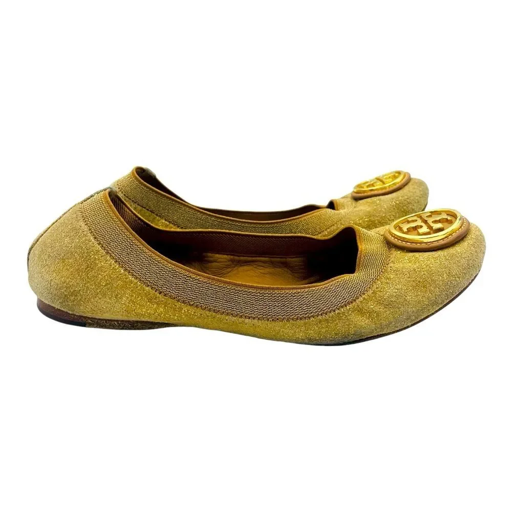 Tory Burch Caroline Sparkling Gold Beige Ballet Flats Sz 6M